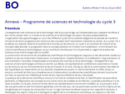 Nouveaux programmes sciences et technologie Cycle 3 (juin 2023)