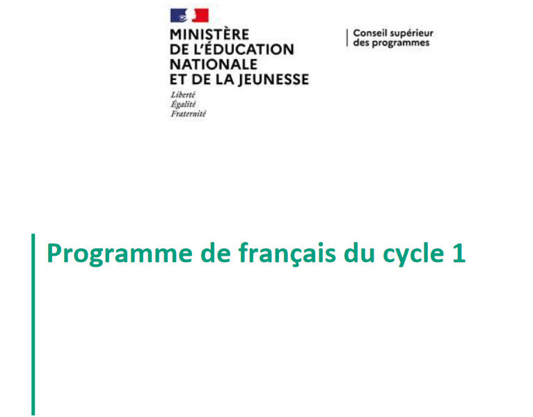 Projet de programme de français cycle 1 (avril 2024)